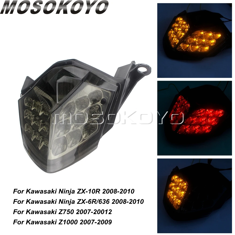 Дым 12 В светодиодный задний фонарь мотоцикла Интегрированный для Kawasaki Z750 Z1000 Ninja 636/ZX6R/ZX10R тормозной задний фонарь с поворотным сигналом