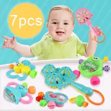 7Pcs Cartoon Animal Newborn Baby Shake Hand Bell Musical Rattle Teething Toy 0-12 Months Newborn Infant Baby Boy Toys NEW