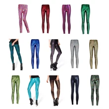 Женские леггинсы с принтом чешуи, растягивающиеся тонкие блестящие леггинсы с принтом русалки