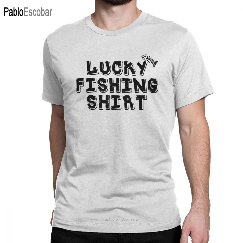 Men T Shirts Lucky Fishing Funny Tops Short Sleeve Fish Fisherman Tees Round Neck Clothes 100 Cotton Printed Shirt T Shirts Aliexpress