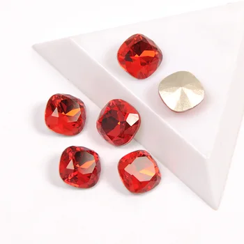 

Top Quality Stones Lt. Siam Color Cushion Cut Shape Different Sizes Rhinestone Popular Glass Strass For Nail Art Decorations