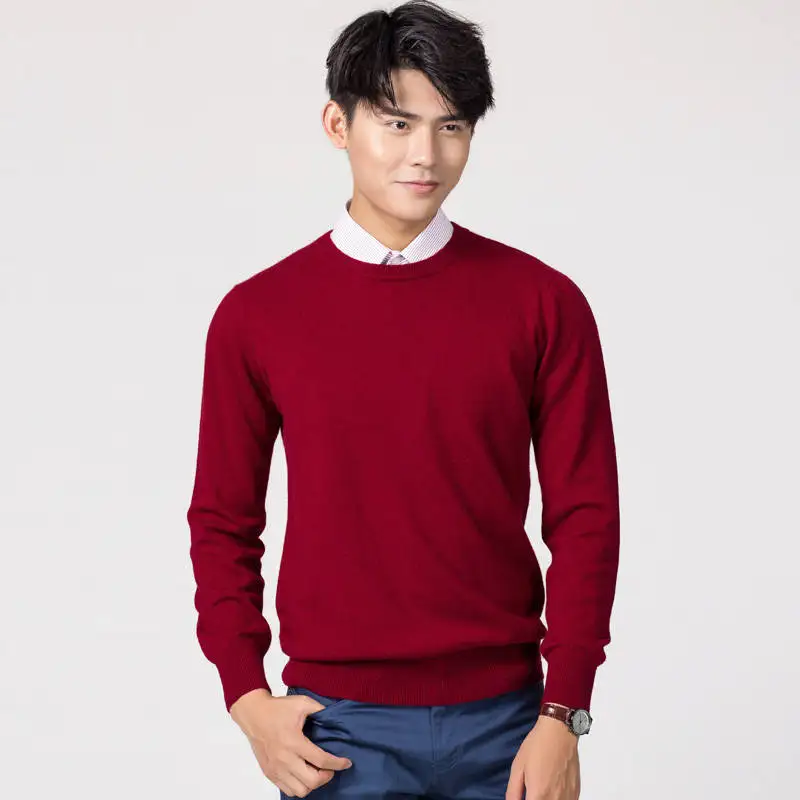 Мужские пуловеры, новинка зимы, модный свитер Vneck, кашемировые и шерстяные вязаные Джемперы, Мужская шерстяная одежда, Лидер продаж, стандартные мужские топы - Цвет: Oneck dark red