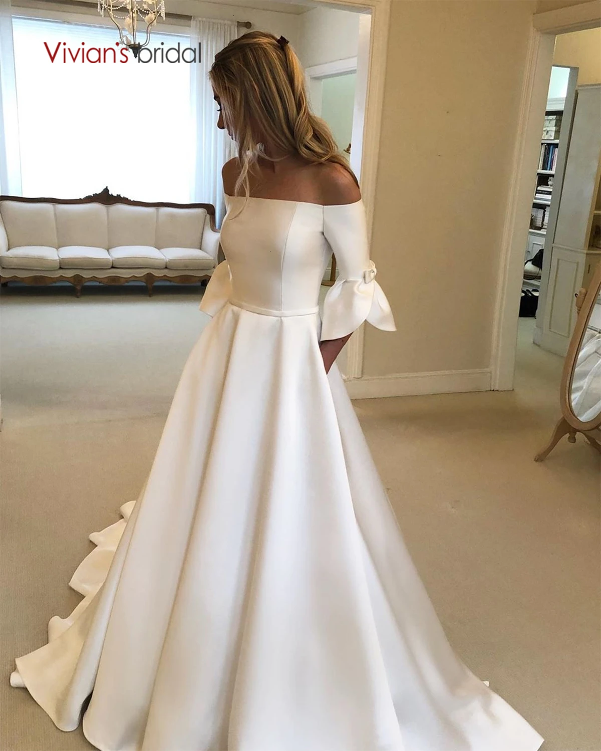 Vivian's Bridal Sexy без бретелек сатин Королевское свадебное платье 2019 милое бантиком