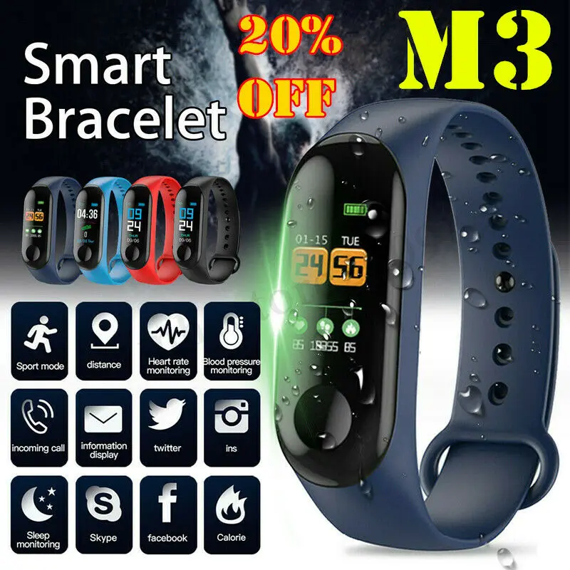 

M3 Smart Watch Bracelet Band Fitness Tracker Messages Reminder Color Screen Waterproof Sport Wristband For men women