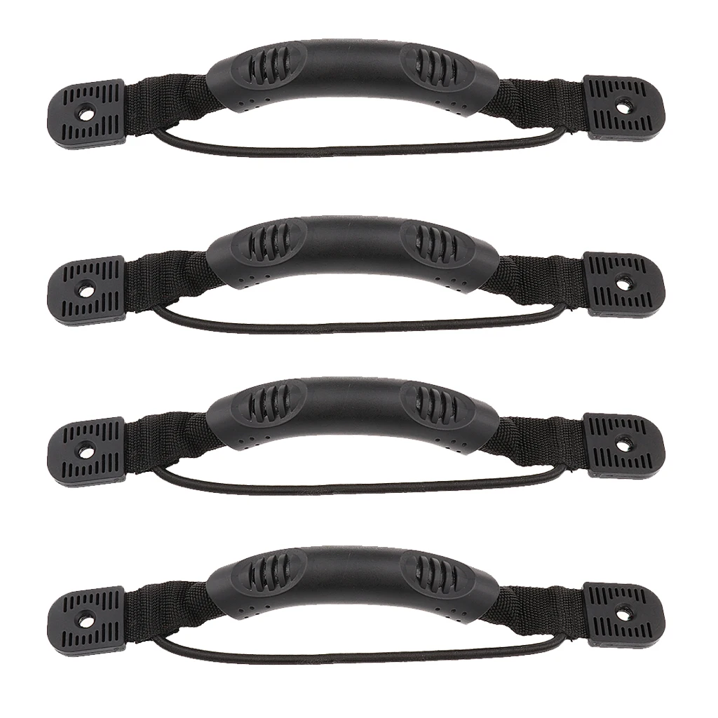 4 Pieces Spare Black Kayak Canoe Boat Side Mount Carry Handles Kit with Elastic Cord