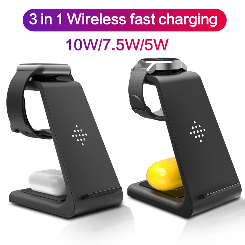 

Wireless Charger For iPhone 11 Pro 8 X Samsung S10 Fast Wireless Charger Stand For iWatch 5 4 For Samsung Watch For Galaxy Buds