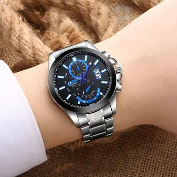 

Men Sports Watch Calendar 30M Waterproof Large Dial Luminous Alloy Steel Belt Calendar Surface Watch Imitation Hour Hand