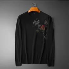 Новинка мужские роскошные Зимние Горячие пчелы роза Вышитые Повседневные свитера пуловер Азиатский размер штепсельной вилки высокое качество Drake# M65