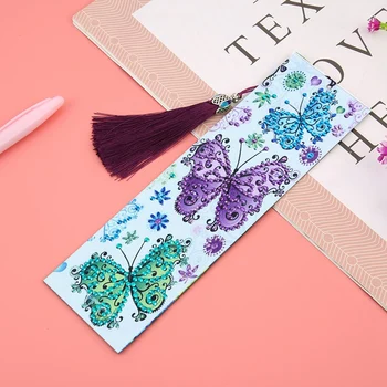 

DIY Butterfly Pattern Resin Diamond Painting Leather Bookmark Diamond Embroidery Craft Tassel Book Bookmark