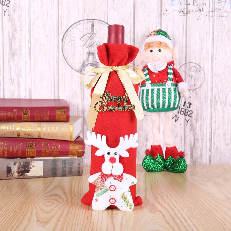 

Christmas Red Wine Bottle Cover Bags Santa Clau Snowman Elk Bottle Cap Clothes Kitchen Decoration for New Year Xmas Dinner Party