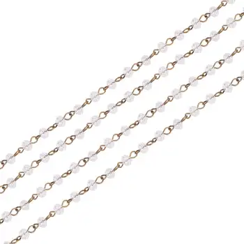 

5 Strands Handmade Glass Faceted Abacus Beads Chains Rondelle Beads with Chains