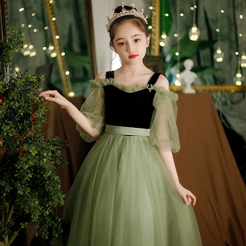 

Children's Girls Evening Dress Girl Costume Princess Green A-line Tulle Dress Birthday Spaghetti Strap Dress