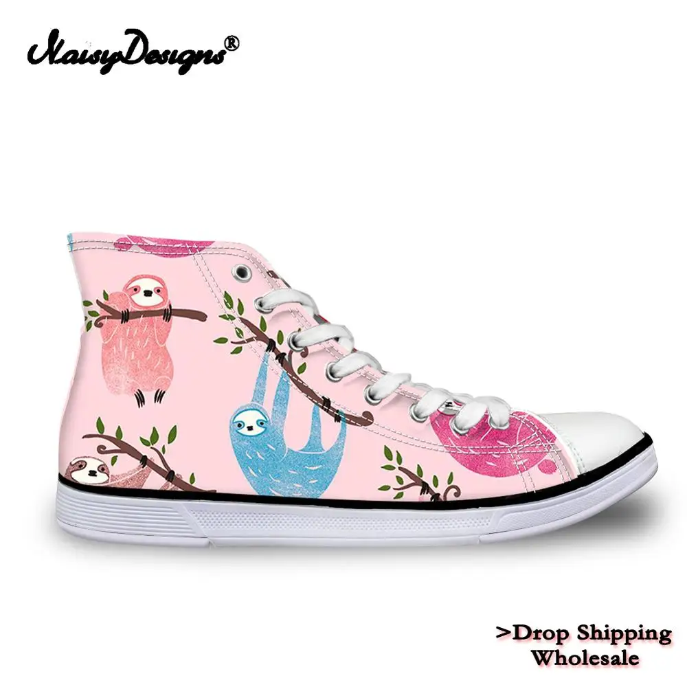 Woman High-Top Canvas Flat Shoes Kawaii Sloth Prints Spring Autumn Sneakers Lady Girls Vulcanized Big Sale 41 42 43 Dropshipping | Обувь