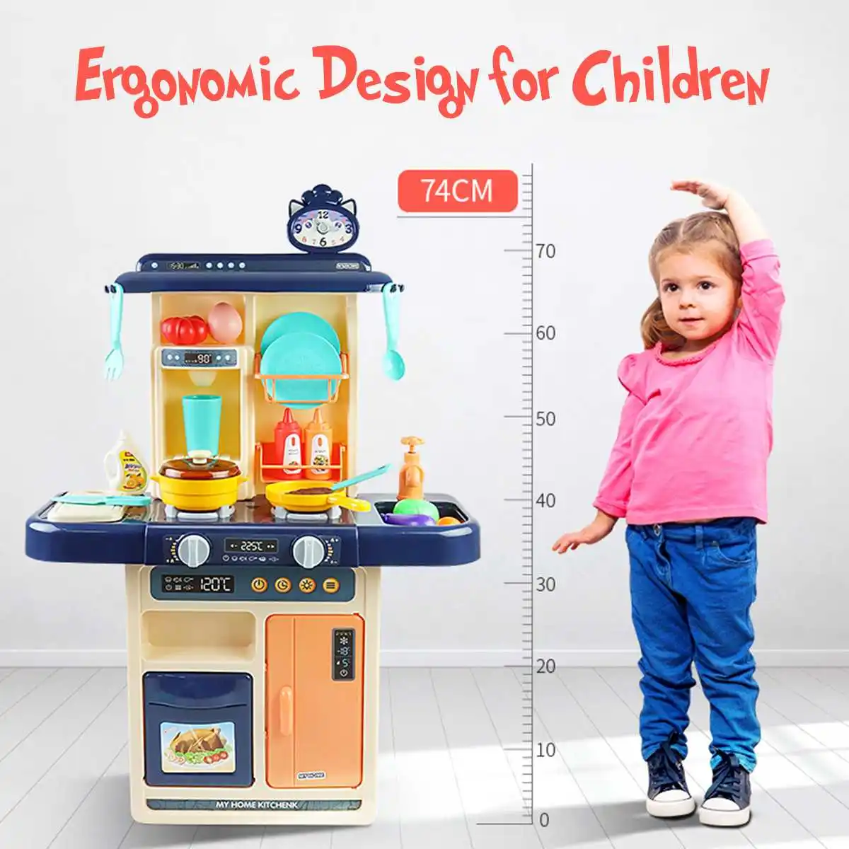 

Hot Kids Simulation Kitchen Set Pretend Play Chef Cooking Game Miniature Food Mini Cookware Spray Light Toy Children Christmas G