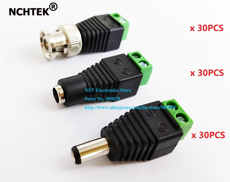 

NCHTEK CAT5 to BNC Coaxial Male connector plus 2.1mm Male Female DC Power Connector/Free shipping/30Sets