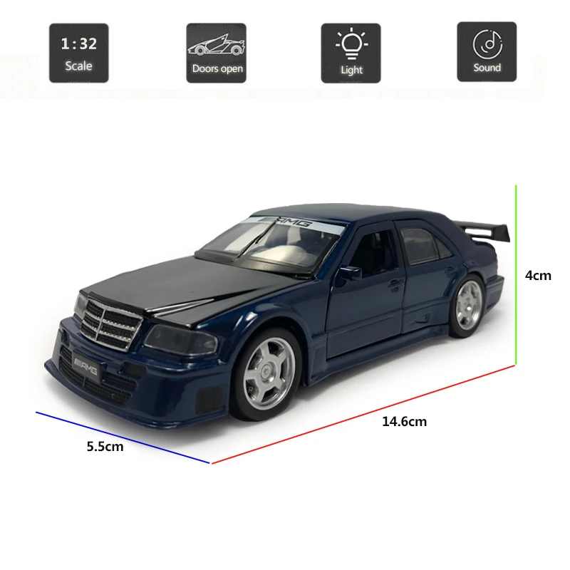 HOMMAT 1:32 Mercedes c-класс AMG черная модель автомобиля литая Игрушечная модель автомобиля подарок детские игрушки для детей открывающиеся двери для мальчиков
