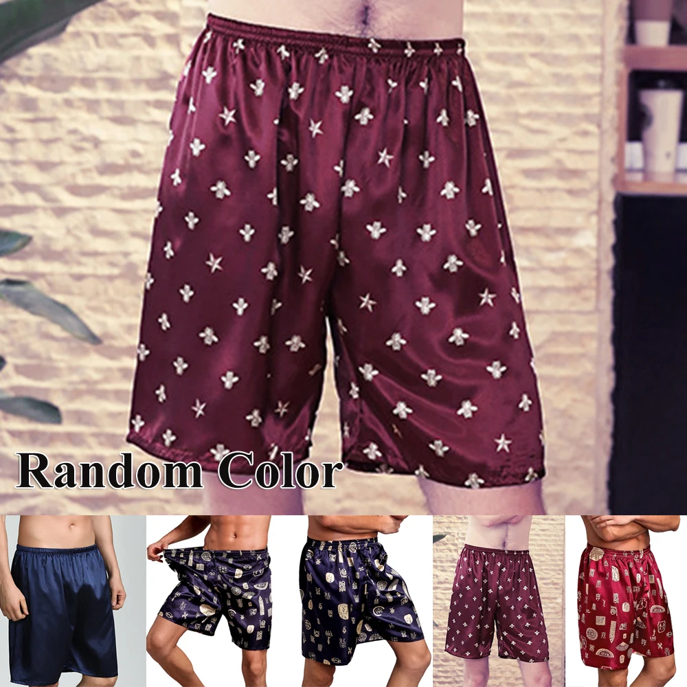 Pajamas Nightwear Shorts Silk Satin Underwear Breathable Mens Night Pants Printed Sleepwear Bottoms Emulation Silk цена и фото