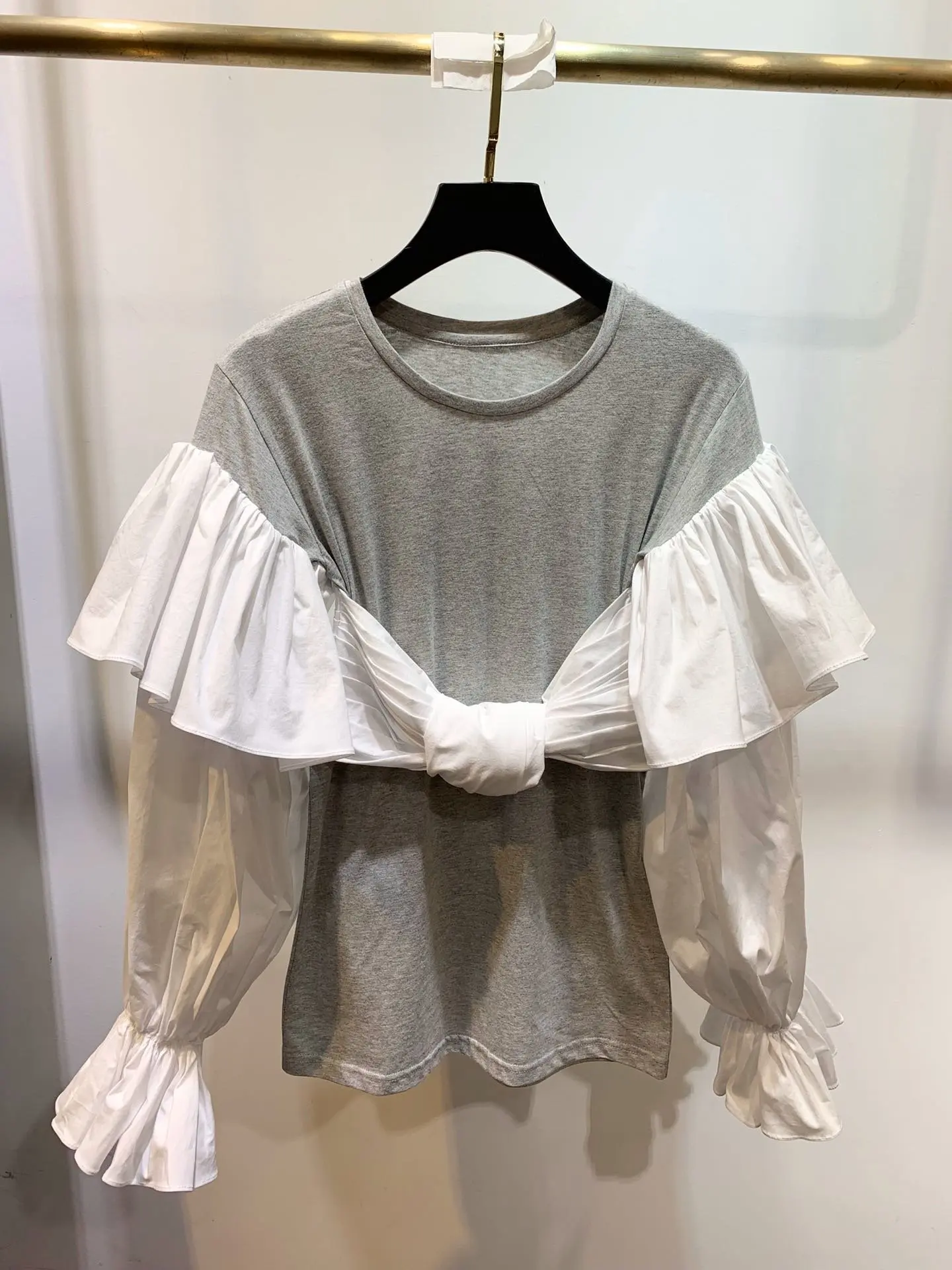 Новая женская мода bubble ruffled с длинным рукавом Сексуальная Повседневная Передняя Грудь скрученная Талия 1025