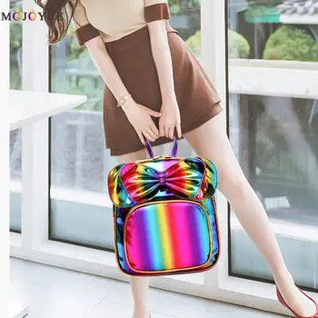 

Cute Girls Laser Bowknot Decor Backpacks Women Small School Bags Knapsack