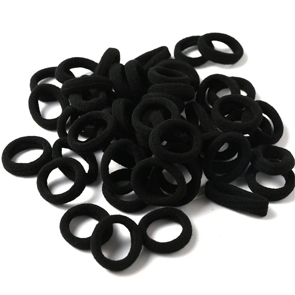 Black 50 шт./лот, для девушек, 3,0 см, нейлоновые эластичные резинки для волос, резиновые трикотажные резинки для волос, веревки для волос, конский хвост, держатель, разные цвета, женские головные уборы - Цвет: Black