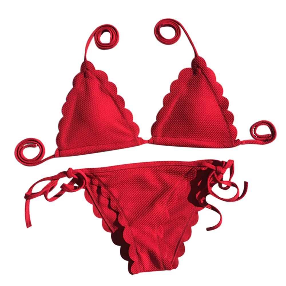 Пляжная одежда, кружево, Раздельный тип, полиэстер, с нагрудной накладкой, без стальной поддержки, для женщин, сексуальная, эластичная, дышащая, для плавания, модная - Цвет: Red