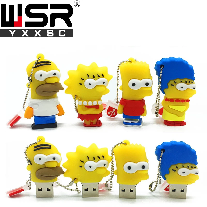 Cute cartoon simpson usb2 0 pen drive 32gb 64gb 128gb yellow usb flash drive 4gb 8gb 1