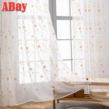 

Embroidery Sheer White Curtains for Living Room On Window Tulle for Bedroom Curtains Floral Home Decoration Modern Voile Drapes