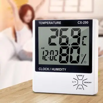 

CX-290 Electronic Thermometer And Hygrometer Digital Thermometer Bracket Large Screen Hygrometer Alarm Function Full-time Timer