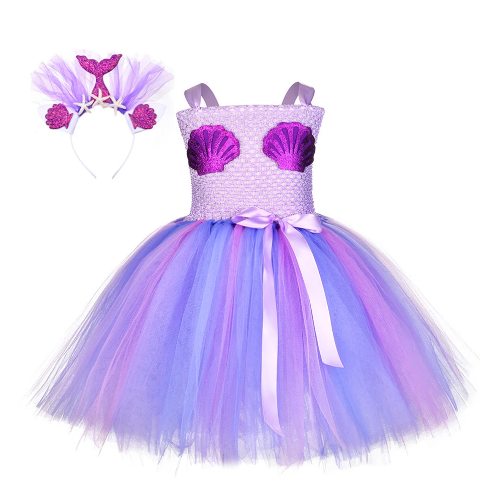 Платье-пачка принцессы русалки для девочек Seashell/Детский Костюм Русалки для девочек, Хеллоуин вечеринка в честь Дня Рождения, наряд