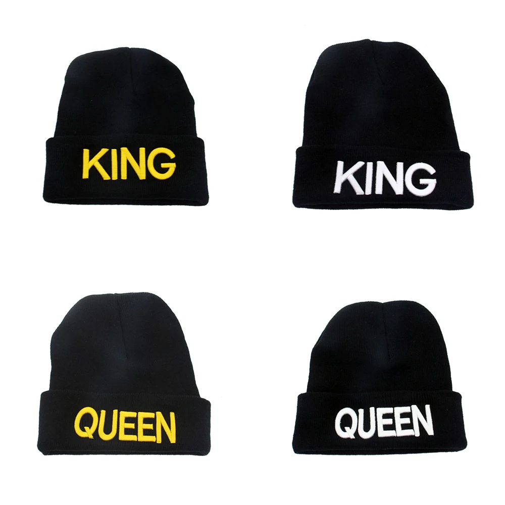 Вязаная обтягивающая вязаная шапочка KING QUEEN с вышитыми буквами плюшевая шапка теплые шапки для взрослых мужчин и женщин Вязаные Лыжные шапки хип-хоп зимняя шапочка