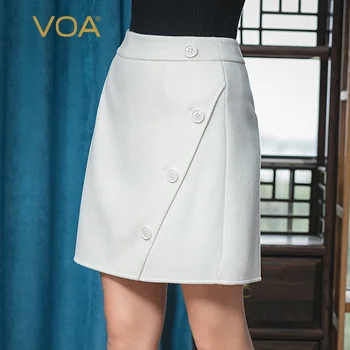 

VOA Land of Snow Plateau Small Cashmere Natural Waist Fastener Decoration Versatile Skin Short Cashmere Wool A-line Skirt SC1003