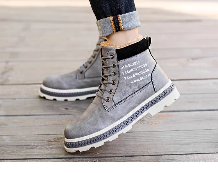 Зимние ботинки мужская теплая флисовая кожаная обувь на меху высокие зимние ботинки на шнуровке обувь хлопковая нескользящая обувь в стиле ретро