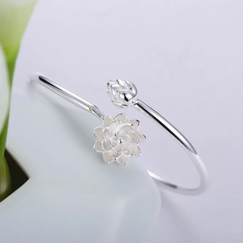 

Yinyuanmei S999 Sterling Silver Bracelet Women's Korean-style Simple Lotus Adjustable Foot Silver Jewelry Hair