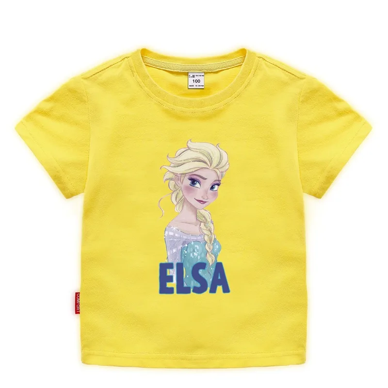 Elsa 5 Летняя детская Рождественская одежда хлопковая однотонная Повседневная футболка с короткими рукавами для маленьких девочек с изображением принцесс Эльзы и Анны футболка - Цвет: Elsa 5