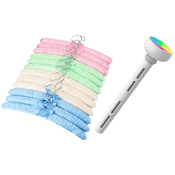 

Top Sale 12 Pieces of Black Seamless Cloth Hanger Silk Clothes Rack Sponge Hanger Pink, Blue, Green, White & 1x USB Humidifier