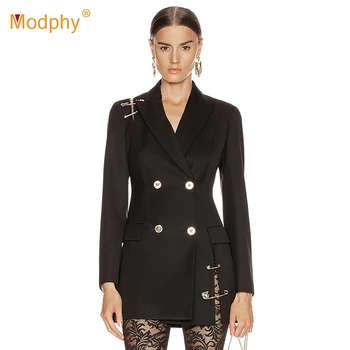

Double-Breasted Metal Buckle Blazer Elegant Coat Long-Sleeved Slim Female Blazers 2019 Autumn Plus Size Fashion New Clothing