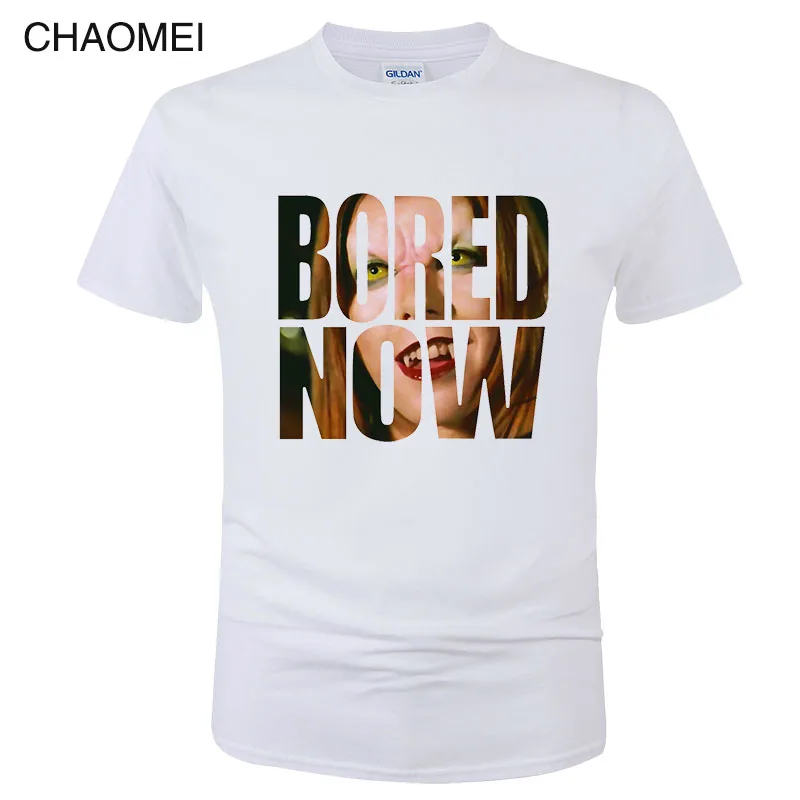 

Summer Cotton T-Shirt Men Funny tshirt Bored now Vampire Willow Print Short Sleeve O-Neck Tops Tees Unisex Clothes C35