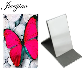 

JWEIJIAO ART Photo Beautiful Butterfly Table Desktop Mirror Stainless Steel Women Makeup Beauty Tools Purse Mirrors E279