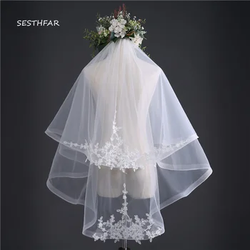 

Cheap Two Layears Wedding Veil with comb Bridal Veil Short Tulle Veils Wedding Accessories voile de mariee