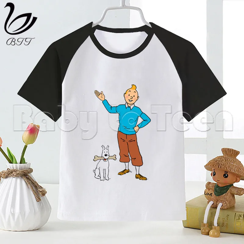 Tintin/Новая Модная белая футболка с героями мультфильмов новая принтом для девочек