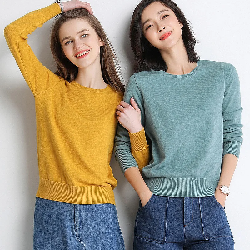 

DeRuiLaDy 2020 New Fall Winter Sweater Round Neck Long Sleeve Sweater Pullover Women Korean loose Basic Womens Sweaters Tops