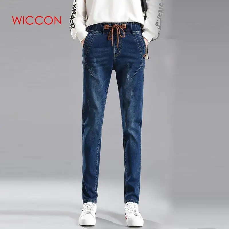 WICCON новые весенние модные повседневные джинсы Feminino Moda винтажные джинсы с эластичной талией минималистичные уличные женские джинсы
