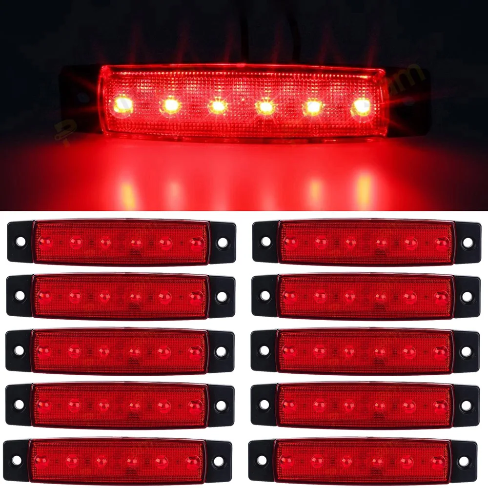 

10pcs RED 12V / 24V 6 SMD LED Auto Car Bus Truck Lorry Side Marker Indicator low Led Trailer Light Rear Side Lamp