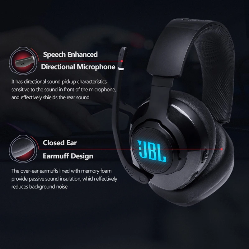 JBL Quantum 400 Wired Headsets Gamer With Mic LED Light 3 5mm Portable Audio Headsets Stereo Bass Earphones For PC Xbox PS4 PSP