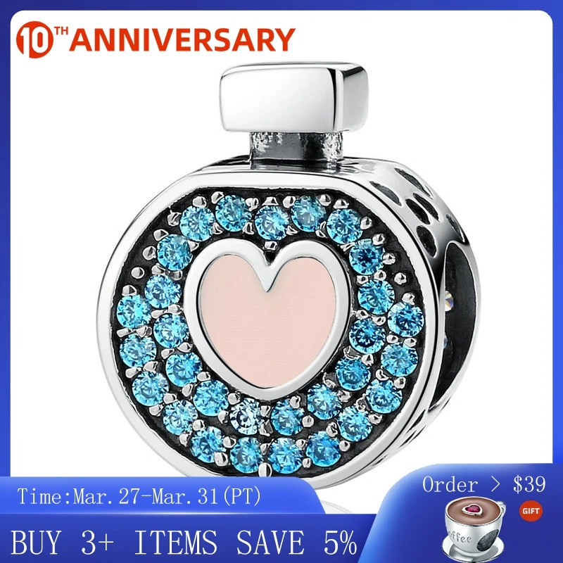 

CodeMonkey Romantic 925 Sterling Silver Soft Pink Heart Blue Crystals Perfume Bottle Charms Fit DIY Bracelets Jewelry CMC094