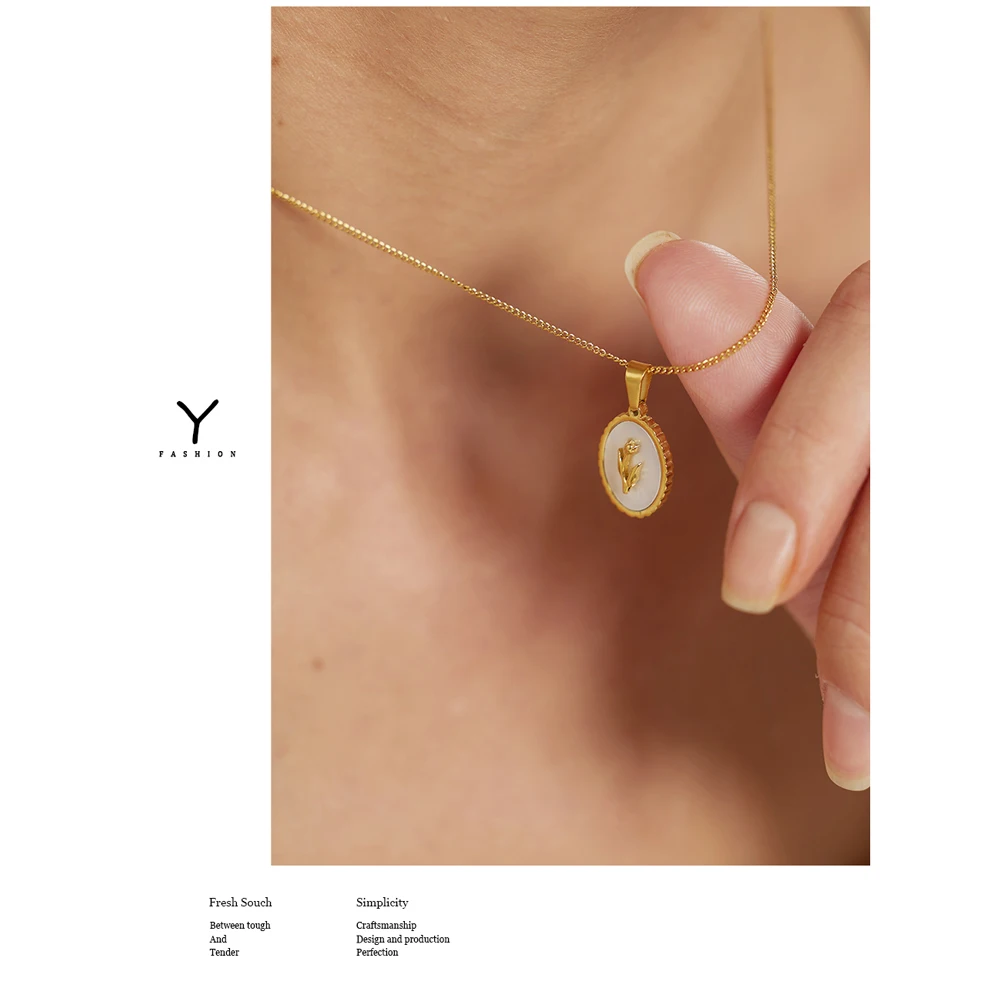 Yhpup الفولاذ المقاوم للصدأ زهرة قلادة قلادة العصر...