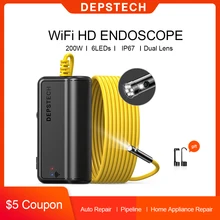 DEPSTECH bezprzewodowy endoskop podwójny obiektyw boroskop z 6 regulowana dioda Zoomable inspekcja kamera do androida i iOS Smartphone