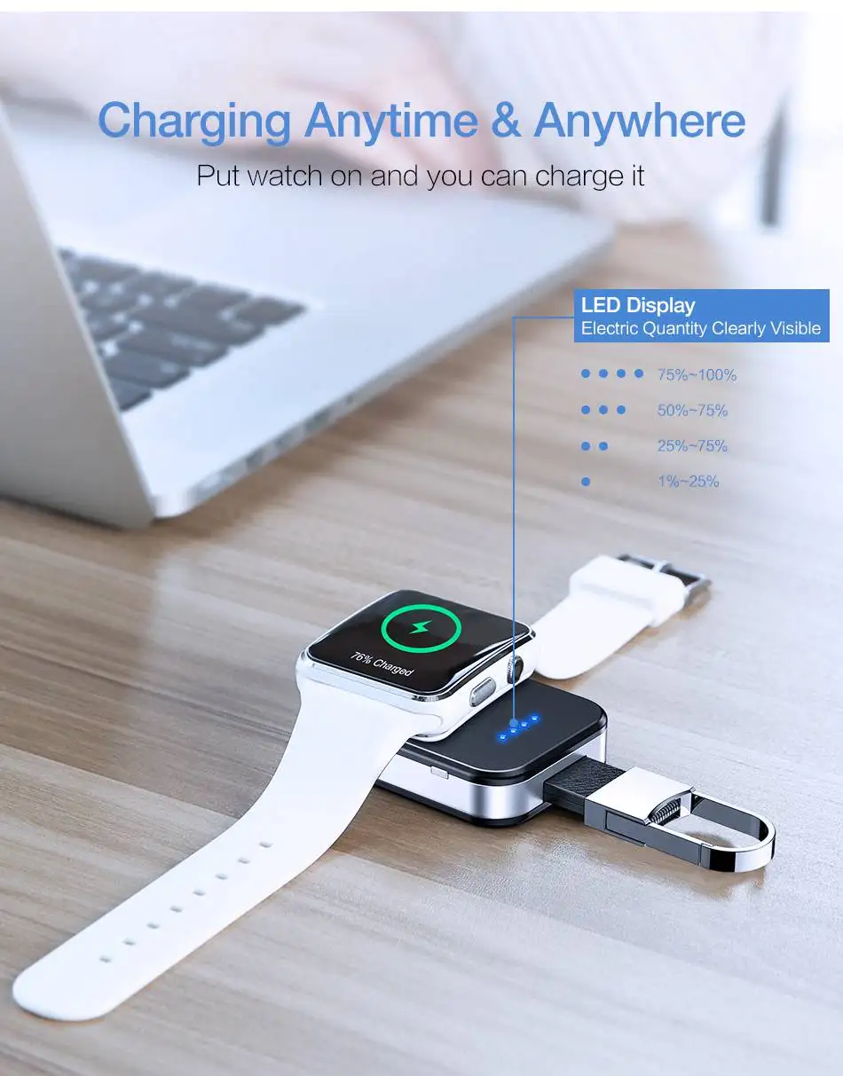 power bank portable charger 1000mAh Magnetic Keychain Power Bank Wireless Charger For Apple Watch Series 7 6 5 4 3 Powerbank Chargers With 4 LED Indicators usb battery pack