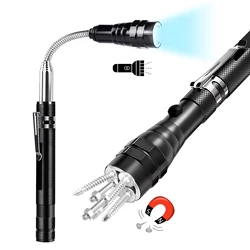 Outil de ramassage magnétique télescopique, lampe de poche magnétique Flexible avec lumière LED Unique pour hommes outils Cool à aimant télescopique pour 