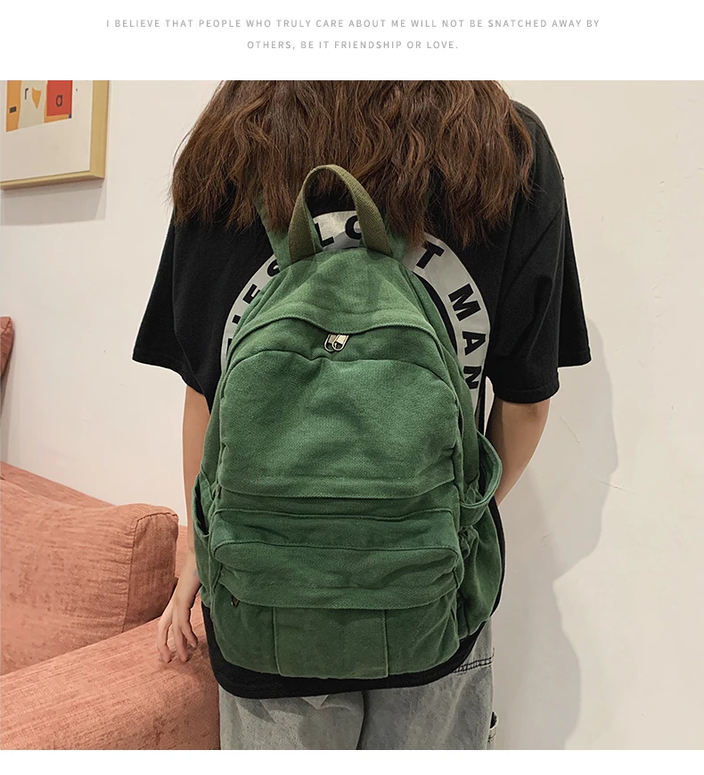 Vintage Casual Backpack Women Travel Bag 2021 Fashion High Capacity Solid Color Women's Backpack Student Zipper School Bag Stylish Backpacks best of sale 